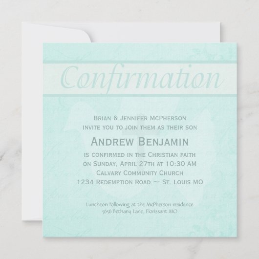 Bevestiging Heilige Geest Dove met Cross Aqua Kaart (Voorkant)