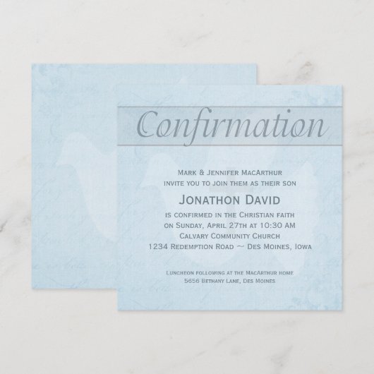 Bevestiging Heilige Geest Duif en Kruis Blauw Kaart (Voorkant / Achterkant)