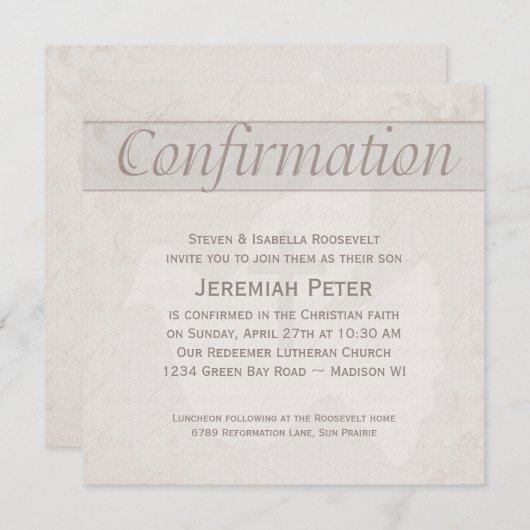 Bevestiging Heilige Geest Duif met Cross Taupe Kaart (Voorkant / Achterkant)