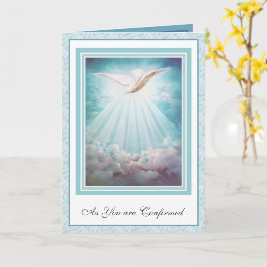 Bevestiging Heilige Geest Wolken Rays Dove Kaart (Gele Bloem)