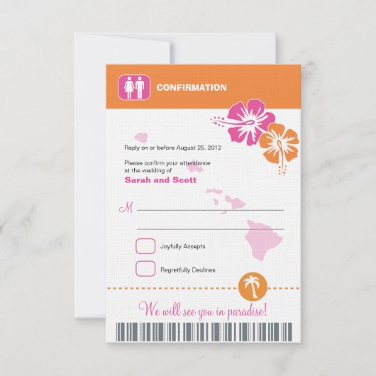 Bevestiging instapkaart Hawaii Wedding RSVP (Voorkant)