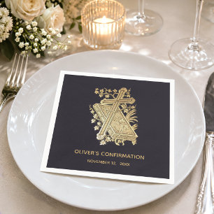 Bevestiging Jongen Gouden Kruis Boek Vintage Zwart Servet