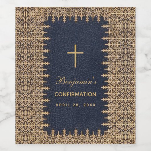 Bevestiging Jongen Navy Blauw Goud Elegant Wijn Etiket (Enkel label)