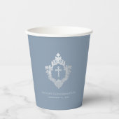 Bevestiging Jongen Stoffig Blauw  Kruis Crest Papieren Bekers (Voorkant)