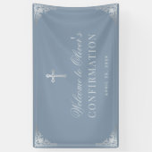 Bevestiging Jongen Stoffig Blauw Kruis Elegant Spandoek (Verticaal)