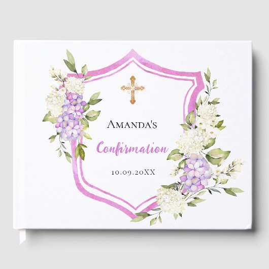 Bevestiging kam roze paarse bloemen meisje gastenboek (Voorkant)