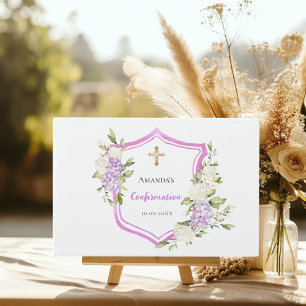 Bevestiging kam roze paarse bloemen meisje gastenboek