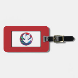 Bevestiging Kleurrijke Duif op Rode Achtergrond Bagagelabel