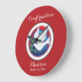 Bevestiging Kleurrijke Duif op Rode Achtergrond Grote Klok (Hoek)