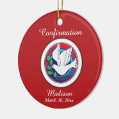 Bevestiging Kleurrijke Duif op Rode Achtergrond Keramisch Ornament (Links)