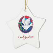 Bevestiging Kleurrijke Duif op Rode Achtergrond Keramisch Ornament (Links)