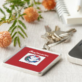 Bevestiging Kleurrijke Duif op Rode Achtergrond Sleutelhanger (Zijkant)