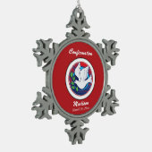 Bevestiging Kleurrijke Duif op Rode Achtergrond Tin Sneeuwvlok Ornament (Links)