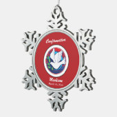 Bevestiging Kleurrijke Duif op Rode Achtergrond Tin Sneeuwvlok Ornament (Rechts)