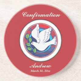 Bevestiging Kleurrijke Duif op Rode Achtergrond Zandsteen Onderzetter