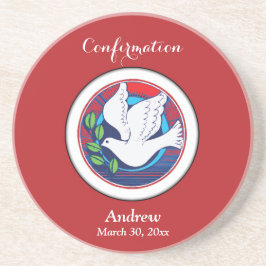 Bevestiging Kleurrijke Duif op Rode Achtergrond Zandsteen Onderzetter