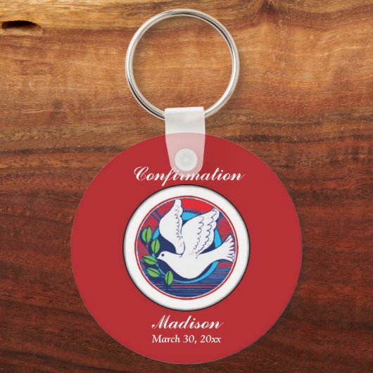 Bevestiging, kleurrijke duif, ronde Sleutelhanger (Voorkant)