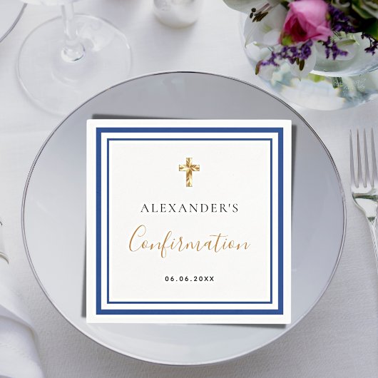 Bevestiging koninklijk blauw, blanke jongen servet