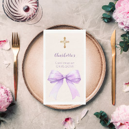 Bevestiging lavendel lint ivoor kruis meisje servet