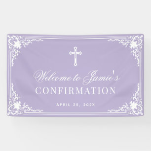 Bevestiging Lavendel Witte Calligrafie Vintage Spandoek