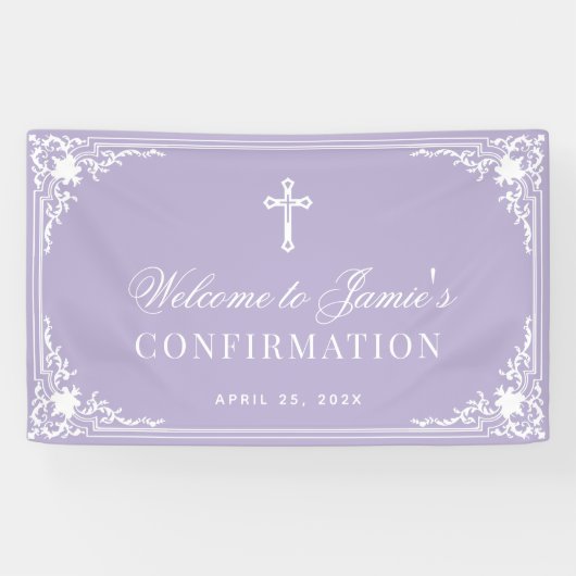 Bevestiging Lavendel Witte Calligrafie Vintage Spandoek (Horizontaal)