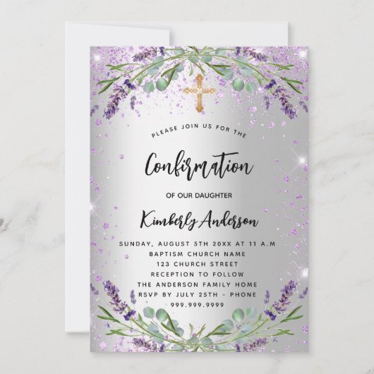 Bevestiging lavender Silver Violet sparkles girl Kaart (Voorkant)