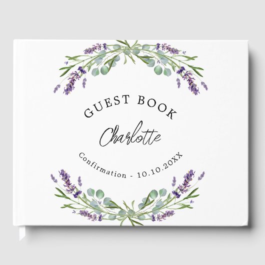 Bevestiging lavender violet florals eucalyptus gastenboek (Voorkant)
