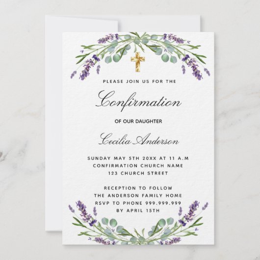 Bevestiging lavender violet florals luxe kaart (Voorkant)