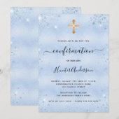 Bevestiging lichtblauwe goudkruisjongen kaart (Voorkant / Achterkant)