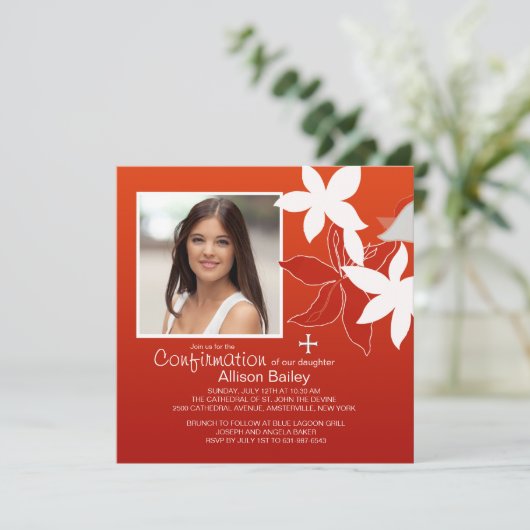 Bevestiging Lily Religieuze Fotouitnodiging Kaart (Staand voorkant)