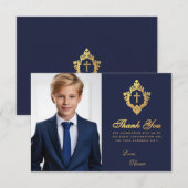 Bevestiging Marine Blauw Faux Goud Crest Jongen Fo Bedankkaart (Voorkant / Achterkant)