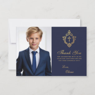 Bevestiging Marine Blauw Faux Goud Crest Jongen Fo Bedankkaart