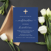 Bevestiging marine blauw wit jongen goud cross lux kaart
