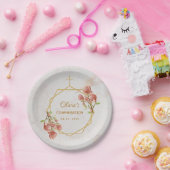 Bevestiging Meisje Marmer Roze Magnolia Geometrisc Papieren Bordje (Feest)