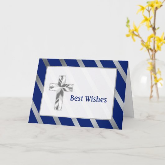 Bevestiging minimalistisch blauw- en zilverstrips kaart (Gele Bloem)