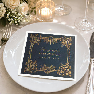 Bevestiging Navy Blauwe Gouden Wijnranken Vintage  Servet