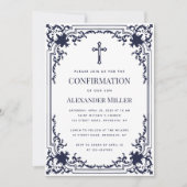 Bevestiging Navy Blue Boy Foto  Elegant Kaart (Voorkant)