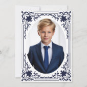 Bevestiging Navy Blue Boy Foto  Elegant Kaart (Achterkant)