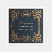 Bevestiging Navy Blue Gold Vines  Elegant Servet (Voorkant)