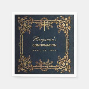 Bevestiging Navy Blue Gold Vines  Elegant Servet