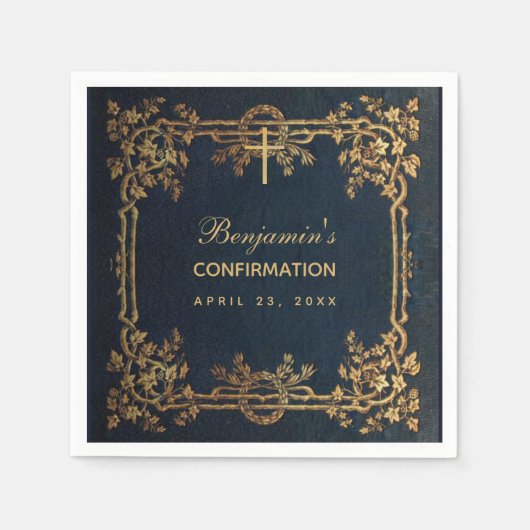 Bevestiging Navy Blue Gold Vines  Elegant Servet (Voorkant)