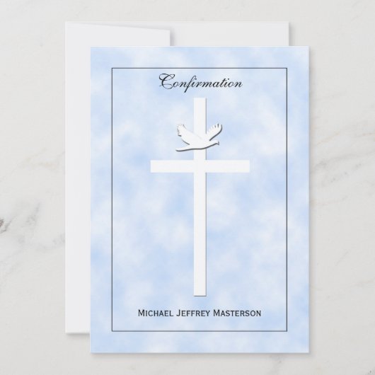 Bevestiging Nodig Duif en Kruis op Blauw uit nodig Kaart (Voorkant)