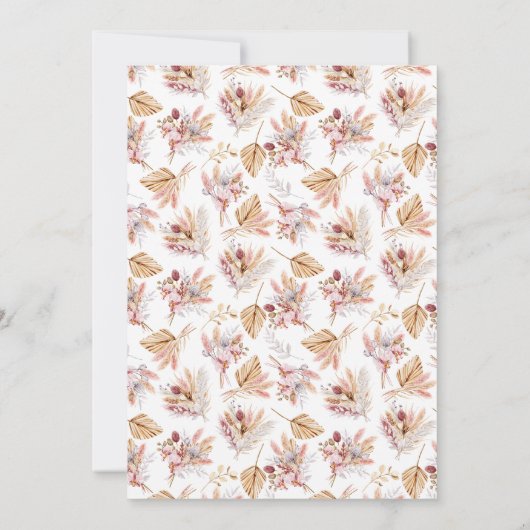 Bevestiging pampas bloemen roos gouden boho kaart (Achterkant)