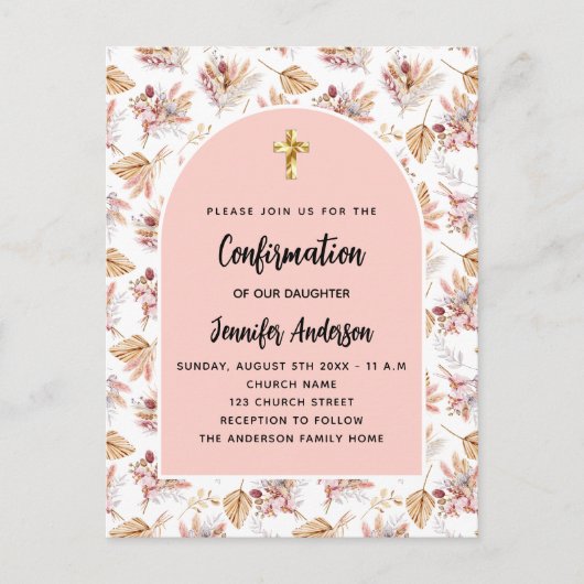 Bevestiging pampas bloemen roos gouden boho uitnodiging briefkaart (Voorkant)