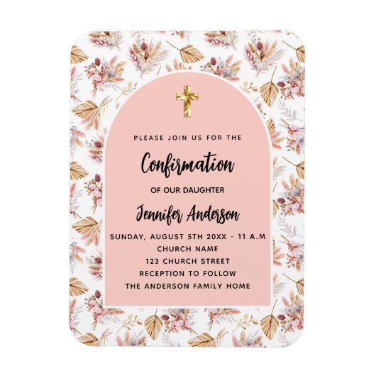 Bevestiging pampas bloemen roos gouden uitnodiging magneet (Verticaal)