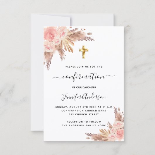 Bevestiging pampas gras roos gouden wazig roze kaart (Voorkant)