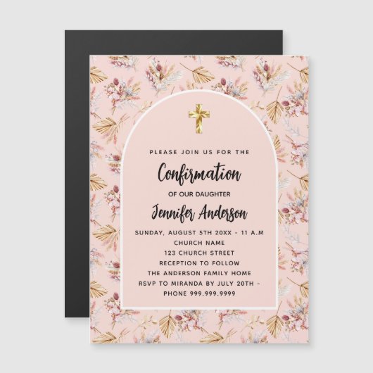 Bevestiging pampas grasbloemen roos gouden luxe magnetische uitnodiging (Voorkant / Achterkant)