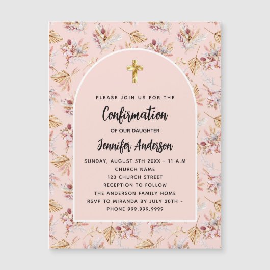 Bevestiging pampas grasbloemen roos gouden luxe magnetische uitnodiging (Voorkant)