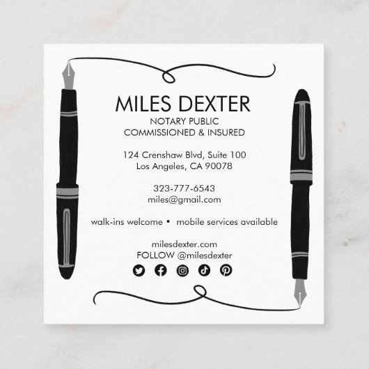 Bevestiging Pen Handtekening Notaris Public Legal Vierkante Visitekaartje (Achterkant)