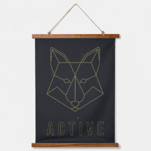 Bevestiging poster gele origamifox actief hangend wandkleed